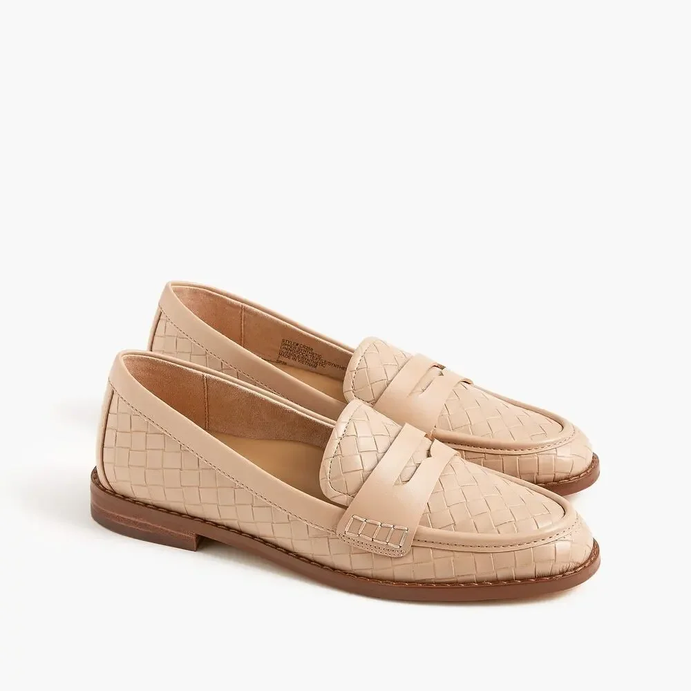 J. Crew Womens Textured Flex Penny Loafers Shoes Dark Beechwood Size 7.5 NWOB